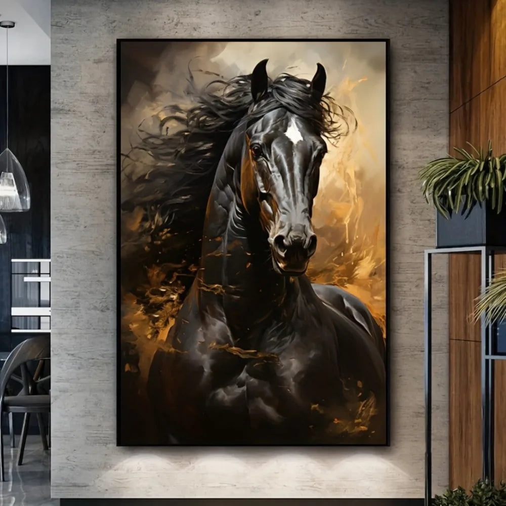 Black Horse Running Canvas Print – Frameless Mural Poster for Bedroom and Living Room Décor