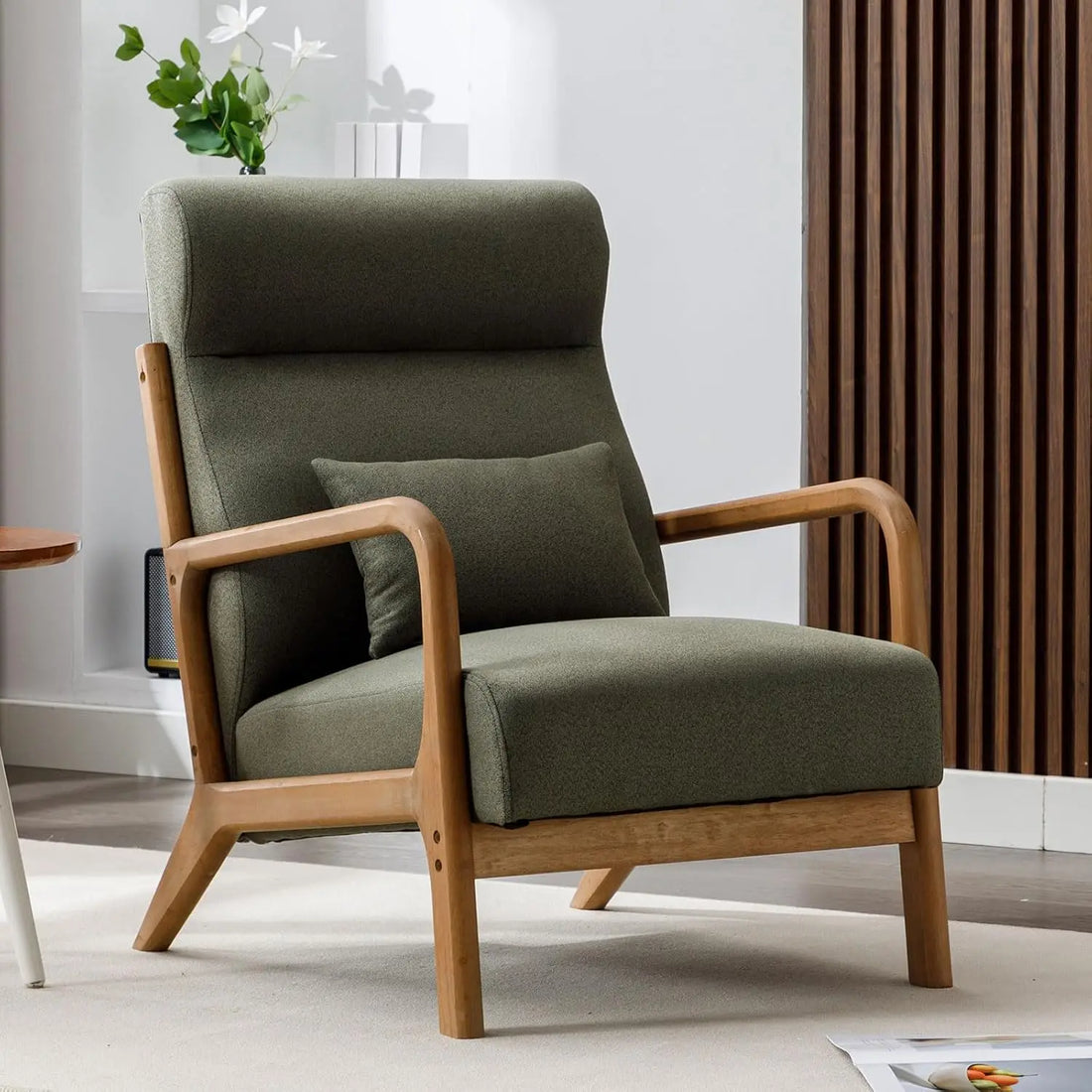 Mid-Century Modern Accent Chairs Set of 2 – Fabric Lounge Armchairs with Solid Wood Frame