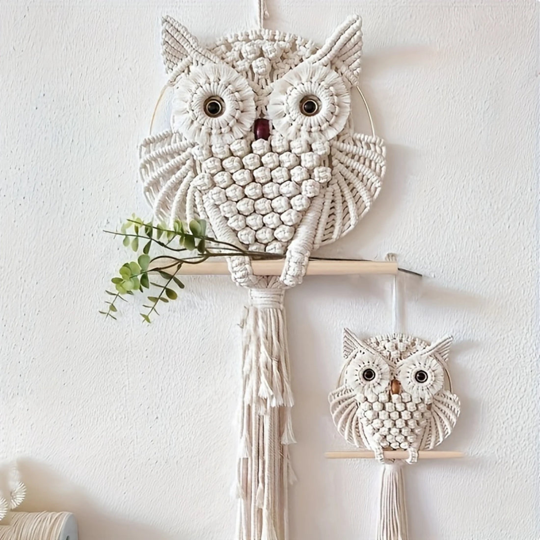 Handwoven Owl Tapestry – Intricate Lace Wall Hanging for Living Room and Office Decor