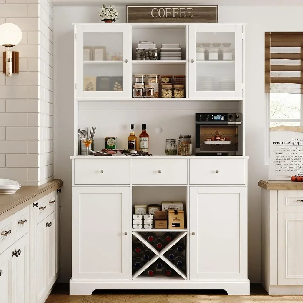 68” Tall Kitchen Pantry Cabinet with Glass Doors