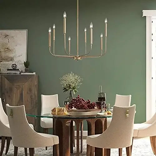 Antique Gold Chandelier – Modern 8-Light Candle Style Hanging Lighting Fixture