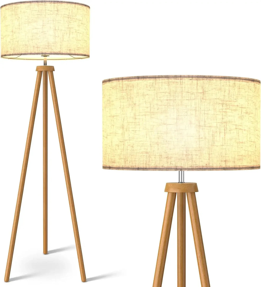 Wood Tripod Floor Lamp – Mid Century Modern Standing Lamp with Flaxen Shade