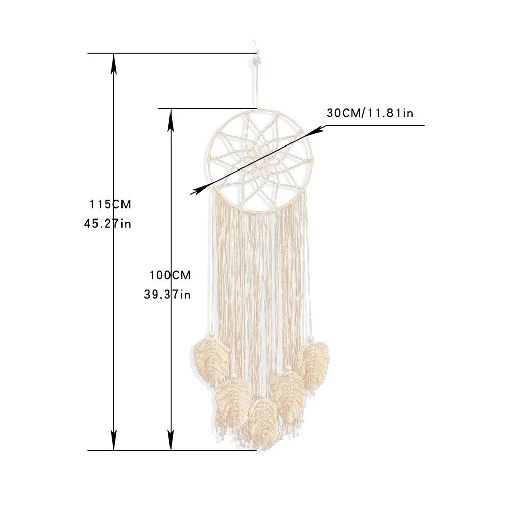 Macrame Woven Tapestry – Bohemian Round Tassel Fringe Wall Hanging for Bedroom and Baby Nursery