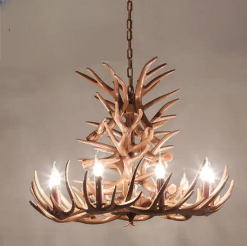 Retro Deer Antler Chandelier – Resin Pendant Lighting for Restaurants, Living Rooms, and Coffee Shops