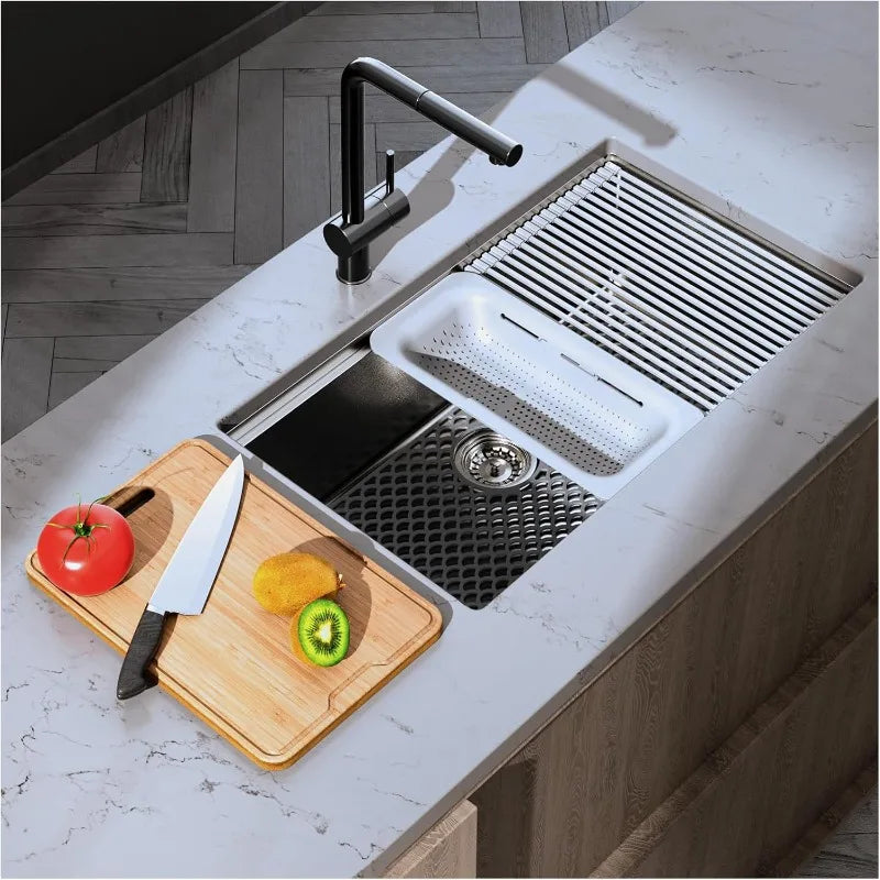 Undermount Stainless Steel Kitchen Sink, featuring a sleek workstation design