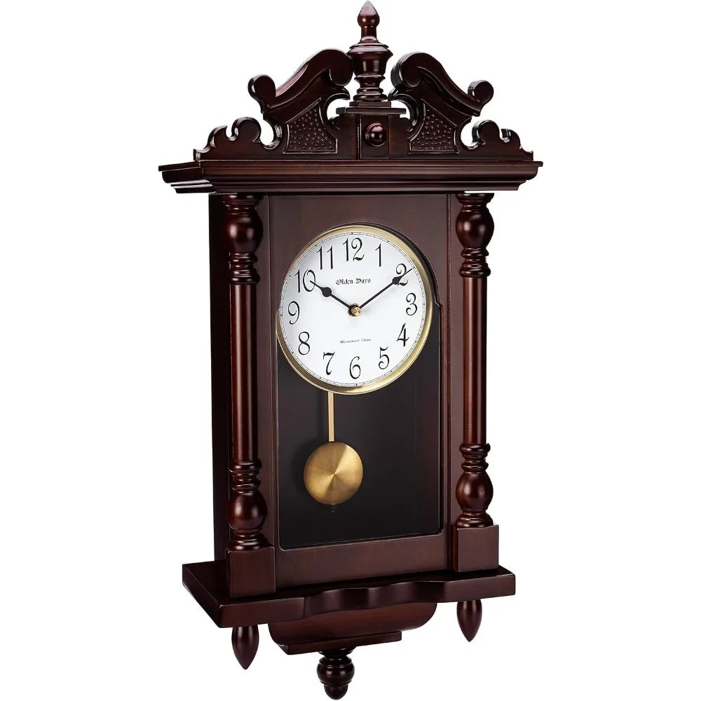 Antique wooden grandfather clock with a swinging pendulum and vintage charm.