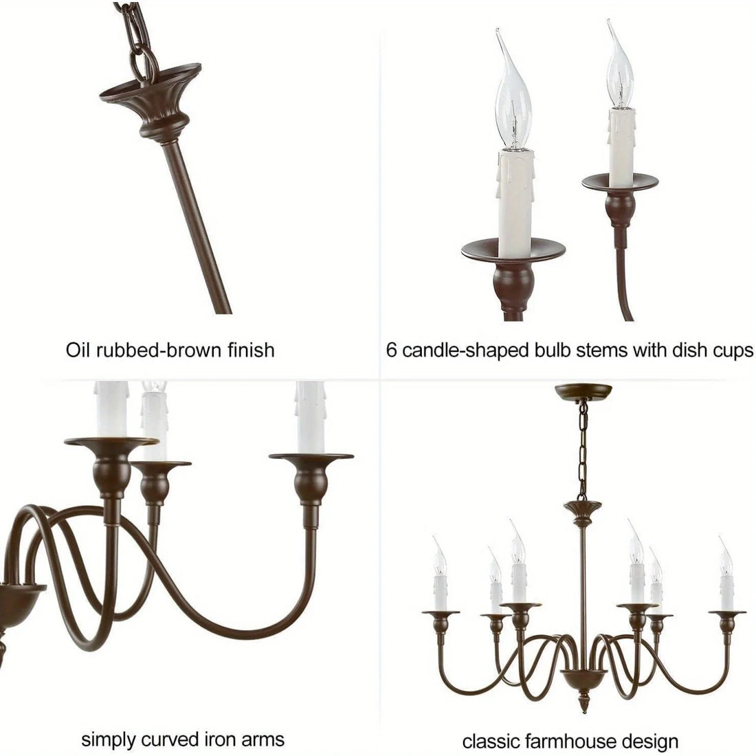 Detailed specifications for the Black and Gold 6-Light Candle Chandelier.