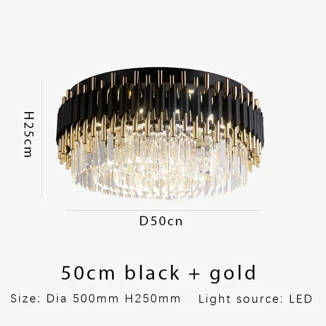 50cm black and gold crystal ceiling chandelier with LED light source for modern interiors