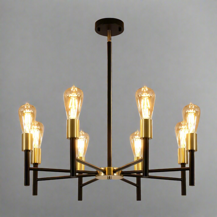 Black and Gold Chandelier – 8-Light Farmhouse Chandelier for Dining Room and Kitchen