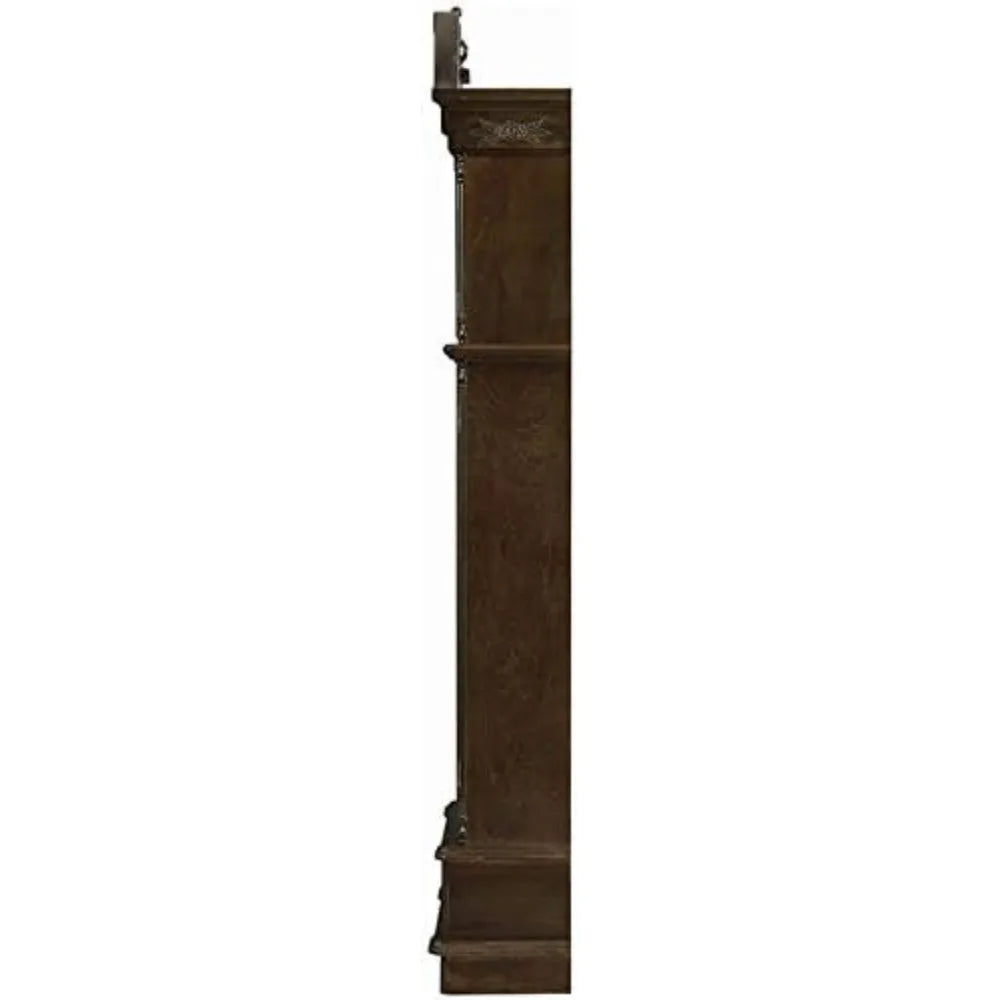 Side view of the grandfather clock, displaying the detailed woodwork and elegant design.