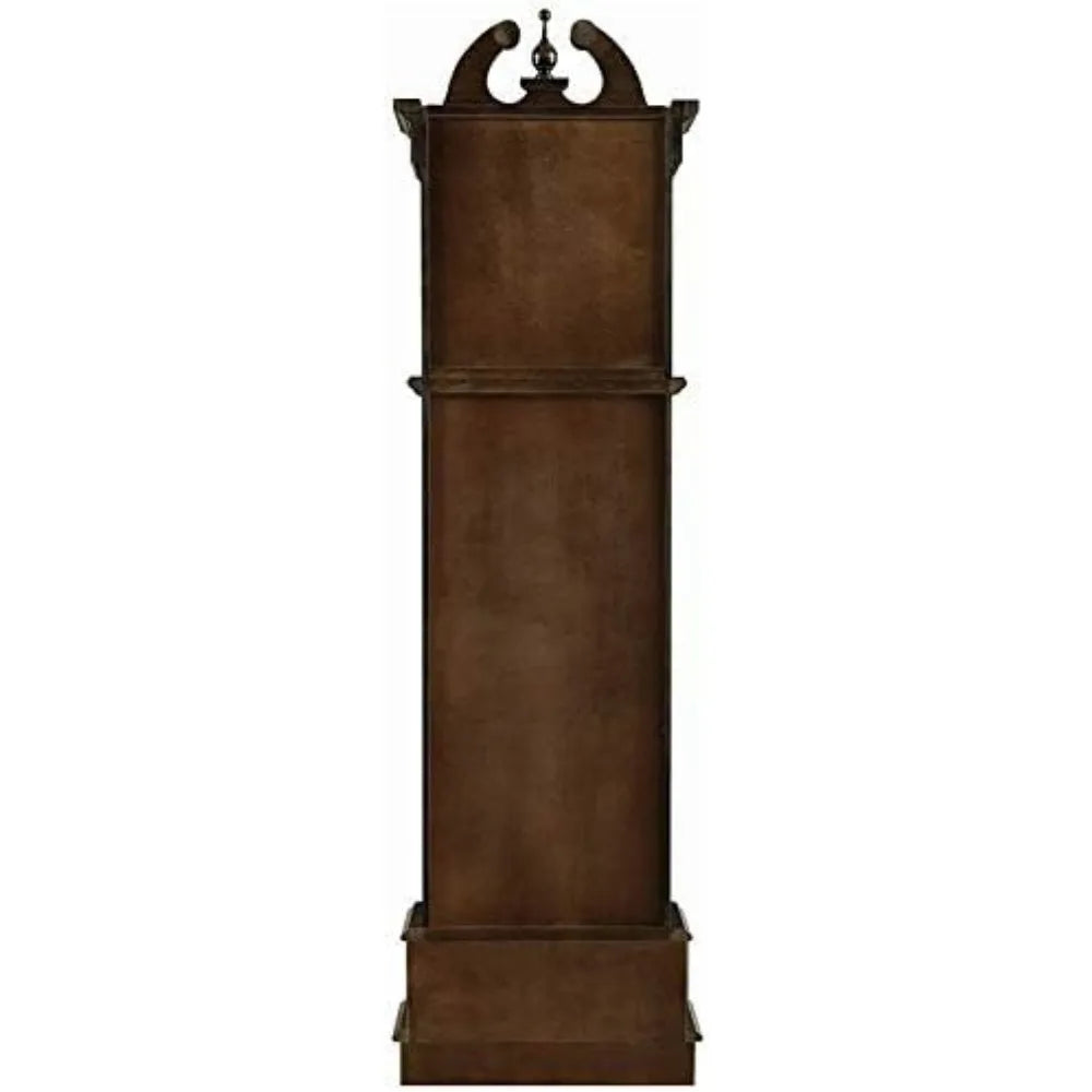 Back view of the grandfather clock, showing the clean wooden finish and sleek design.