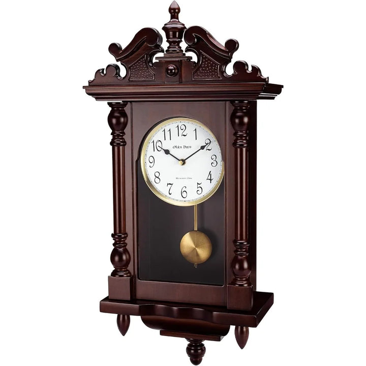 Grandfather clock with real wood, swinging pendulum, and antique vintage design.