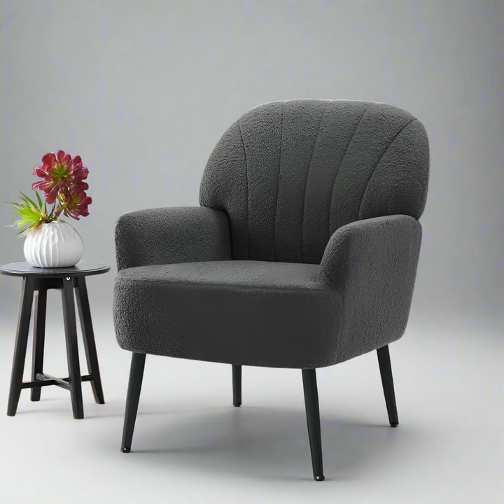 Accent Chair for Living Room – Wool Fabric Armchair with Metal Legs and Arms (Cashmere Grey)