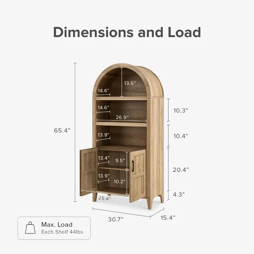 Mini arched bookshelf featuring multiple storage shelves, ideal for organizing books and decorative items.