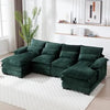 Green chenille U-shaped cloud couch showcasing plush removable cushions, soft texture, and a contemporary sectional design for a stylish living room.

