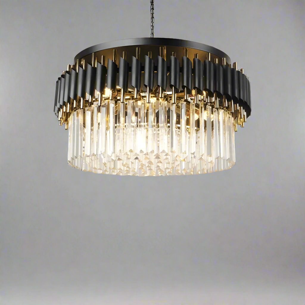 Modern LED Gold Black Crystal Ceiling Chandelier – Elegant Lighting for Living Room, Kitchen, and Bedroom