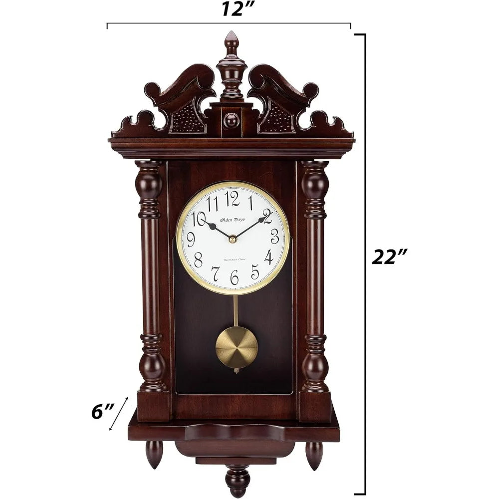 22-inch real wood grandfather clock with a swinging pendulum and vintage appeal.