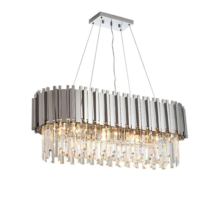 Rectangular silver crystal LED chandelier lamp for luxurious dining and living areas