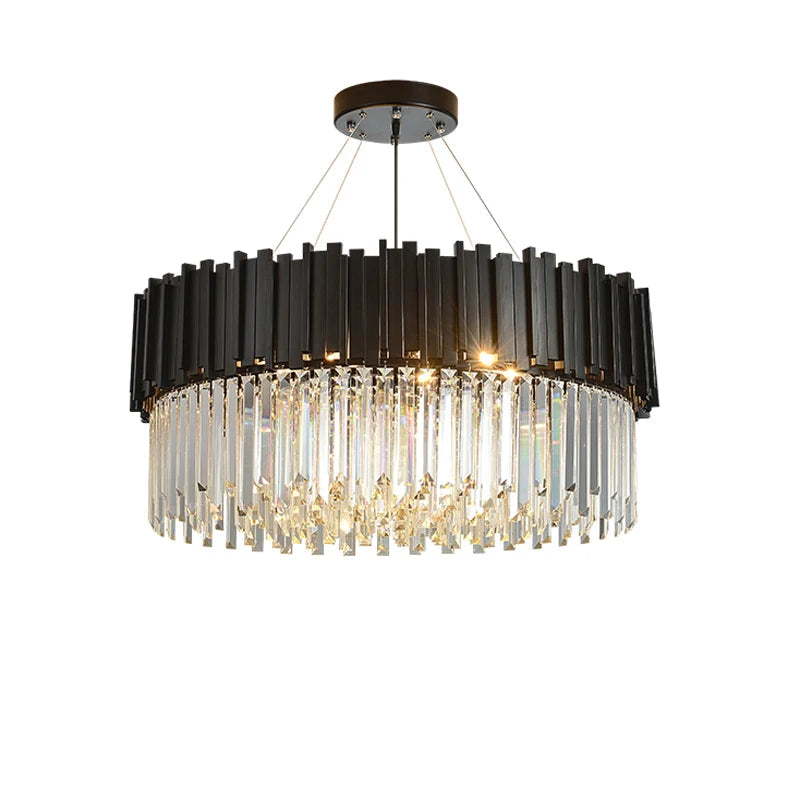 Round black crystal LED hanging lamp chandelier for modern foyers and living rooms