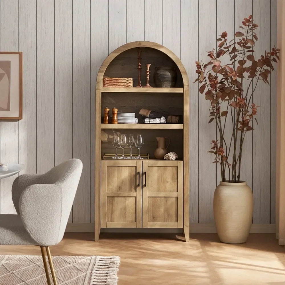 65.4-inch short arched cabinet with 5-tier arched bookcase, perfect for stylish storage and display.