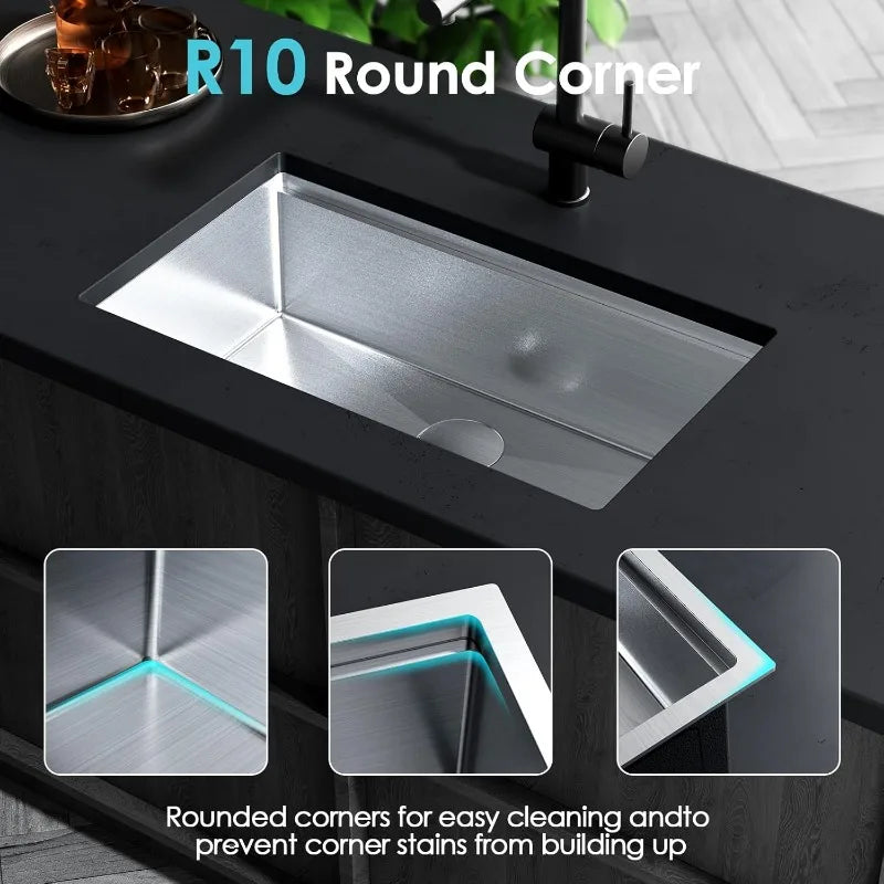 Thickened panel undermount kitchen sink with 2mm durable construction.