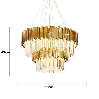 Tiered 60cm gold crystal chandelier lamp with luxurious LED lighting