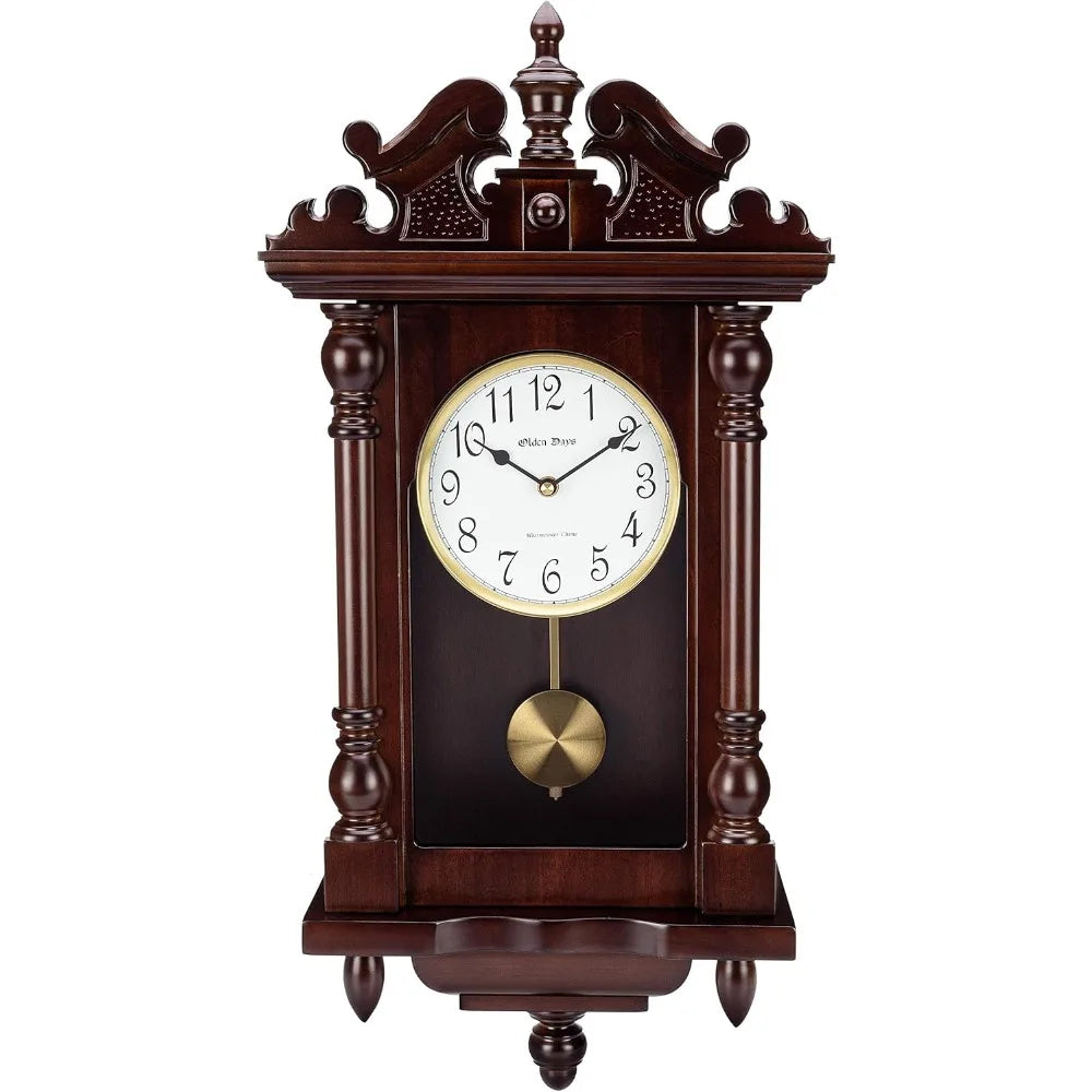 Vintage real wood grandfather clock with a swinging pendulum and antique design, 22 inches.