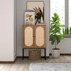 White rattan arched cabinet with 2 doors and adjustable shelves, perfect for modern storage solutions